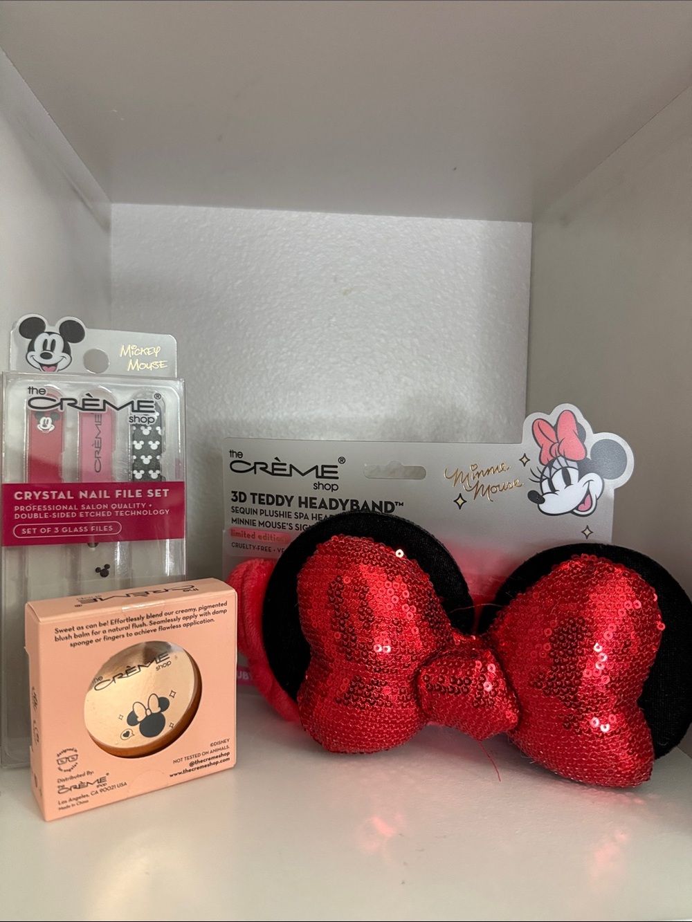 The Crème Shop Minnie Mouse Sequin 3D Teddy Headband, Blush, Crystal Nail File